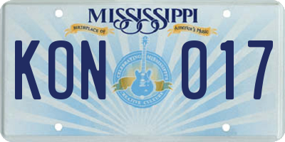 MS license plate KON017