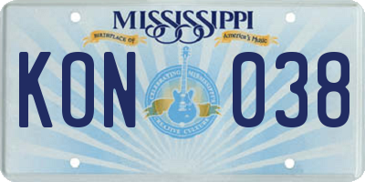 MS license plate KON038