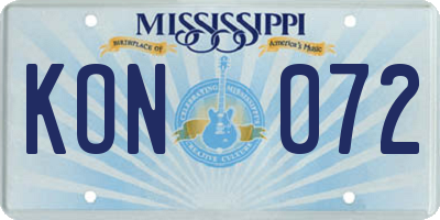 MS license plate KON072