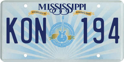 MS license plate KON194