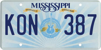 MS license plate KON387