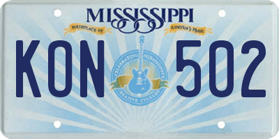 MS license plate KON502