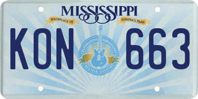 MS license plate KON663