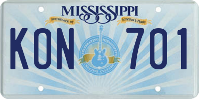 MS license plate KON701