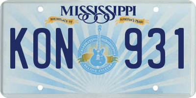 MS license plate KON931