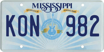 MS license plate KON982