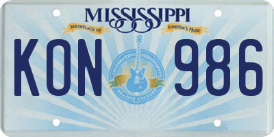 MS license plate KON986
