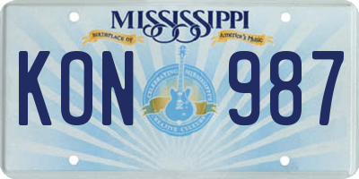 MS license plate KON987