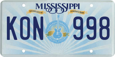 MS license plate KON998