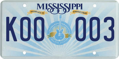 MS license plate KOO003