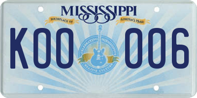 MS license plate KOO006