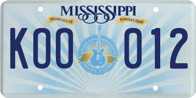 MS license plate KOO012
