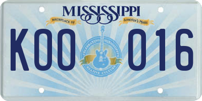 MS license plate KOO016