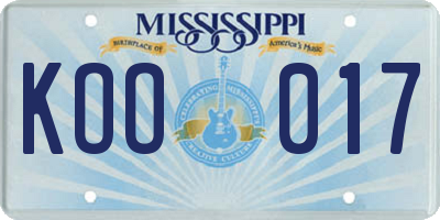 MS license plate KOO017