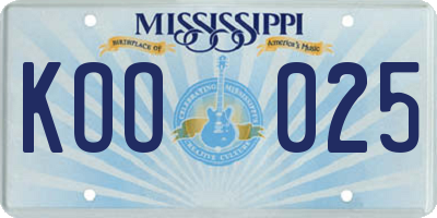 MS license plate KOO025