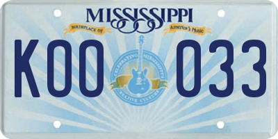 MS license plate KOO033