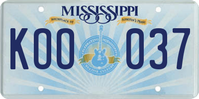 MS license plate KOO037
