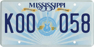 MS license plate KOO058