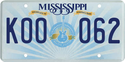 MS license plate KOO062