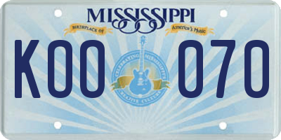 MS license plate KOO070