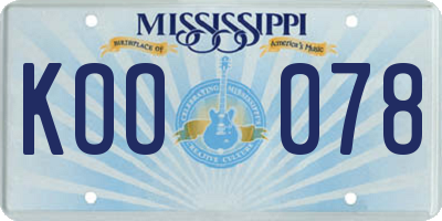MS license plate KOO078