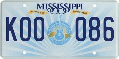 MS license plate KOO086