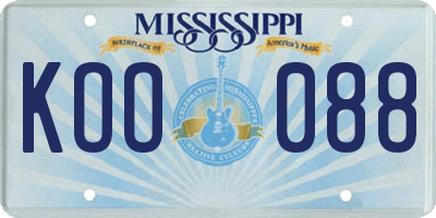 MS license plate KOO088