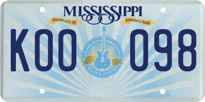 MS license plate KOO098