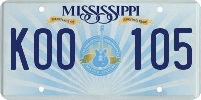 MS license plate KOO105