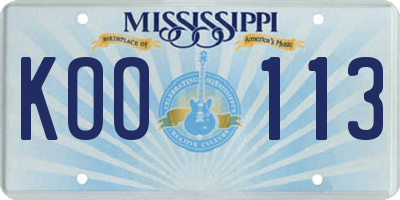 MS license plate KOO113