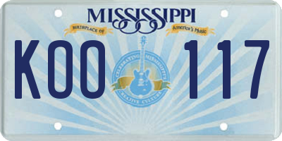 MS license plate KOO117