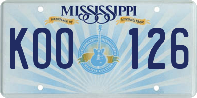 MS license plate KOO126