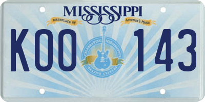 MS license plate KOO143