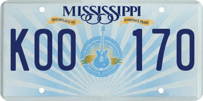 MS license plate KOO170