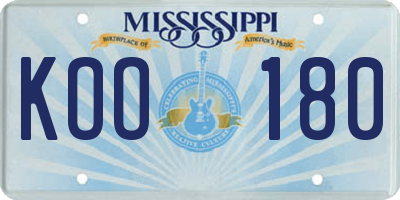 MS license plate KOO180