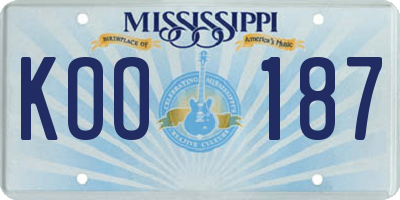 MS license plate KOO187
