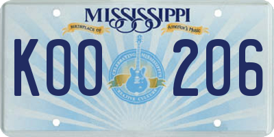 MS license plate KOO206