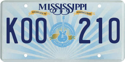 MS license plate KOO210