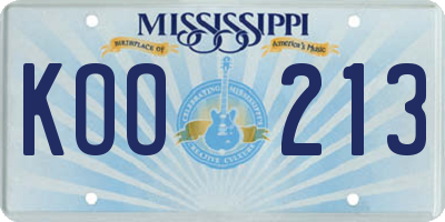 MS license plate KOO213