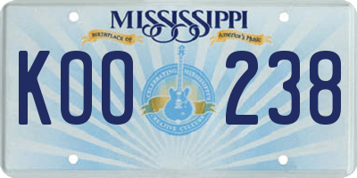 MS license plate KOO238