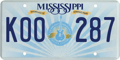 MS license plate KOO287