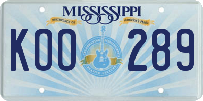 MS license plate KOO289