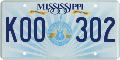MS license plate KOO302