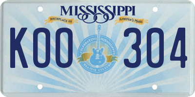 MS license plate KOO304