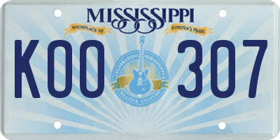 MS license plate KOO307