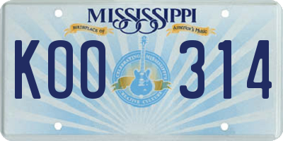 MS license plate KOO314
