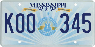 MS license plate KOO345