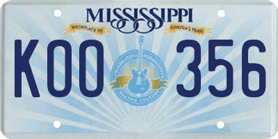 MS license plate KOO356