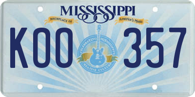 MS license plate KOO357