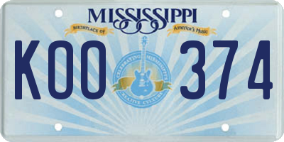 MS license plate KOO374